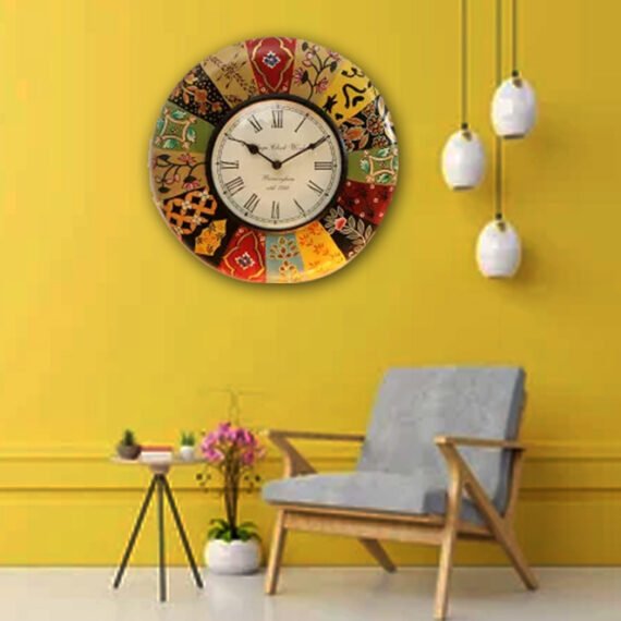 Multicolored Wooden Wall Clock 12 inch