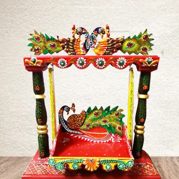 Beautiful Wooden Handicrafted Swing Jhula for Laddu Gopal Krishna Stylish Wood Handmade Bal Gopal  Jhoola for Home Mandir Temple